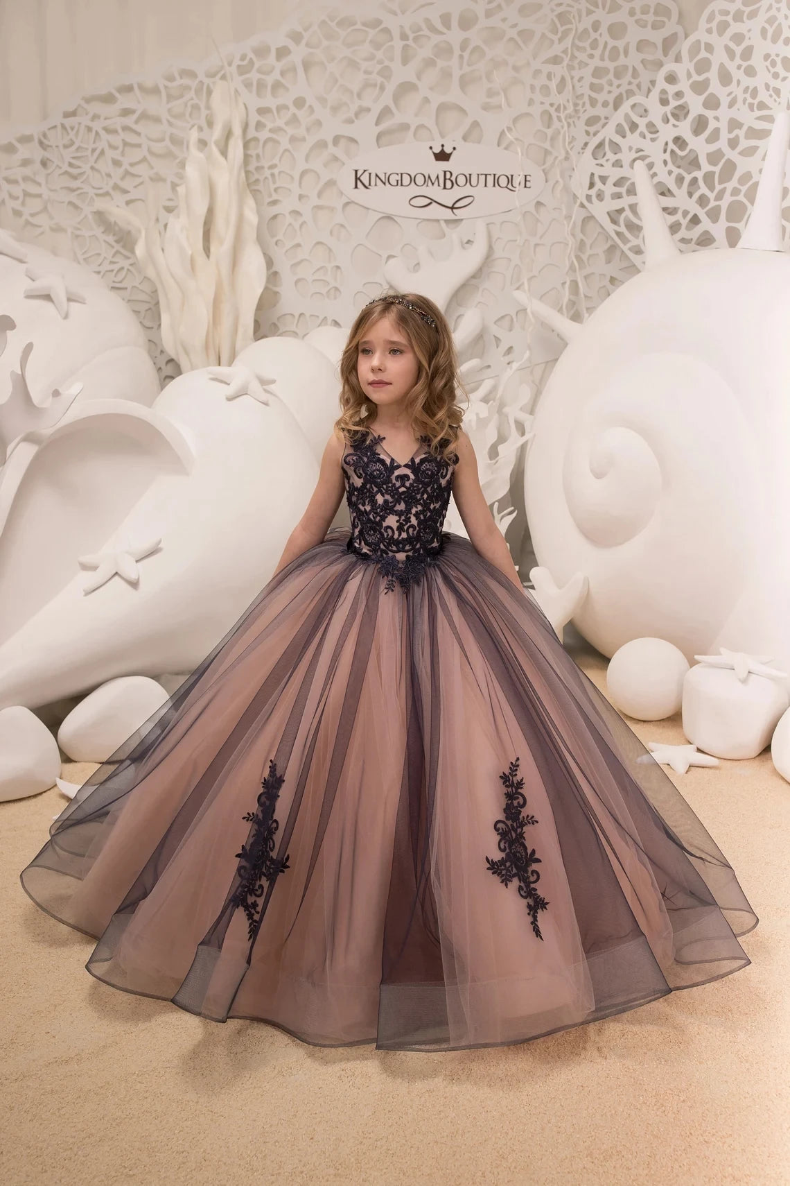3D Floral Embroidery Bridesmaid Flower Girl Dress