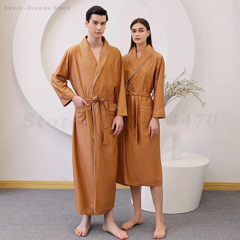 Hotel Couple Bathrobe Long Sleeved Robe Kimono Sleepwear Pajama Large Size