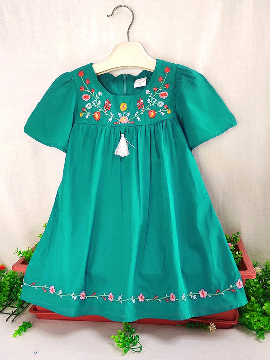 Toddler Girls Short Sleeve Flowers Embroidered Cotton Casual Princess Summer Dress