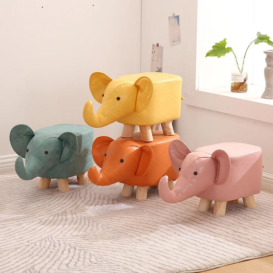Real Wood Low Stools Creative Animal Elephant Cartoon Family Change Shoe taburete Small Stool ottomans Lovely pouf