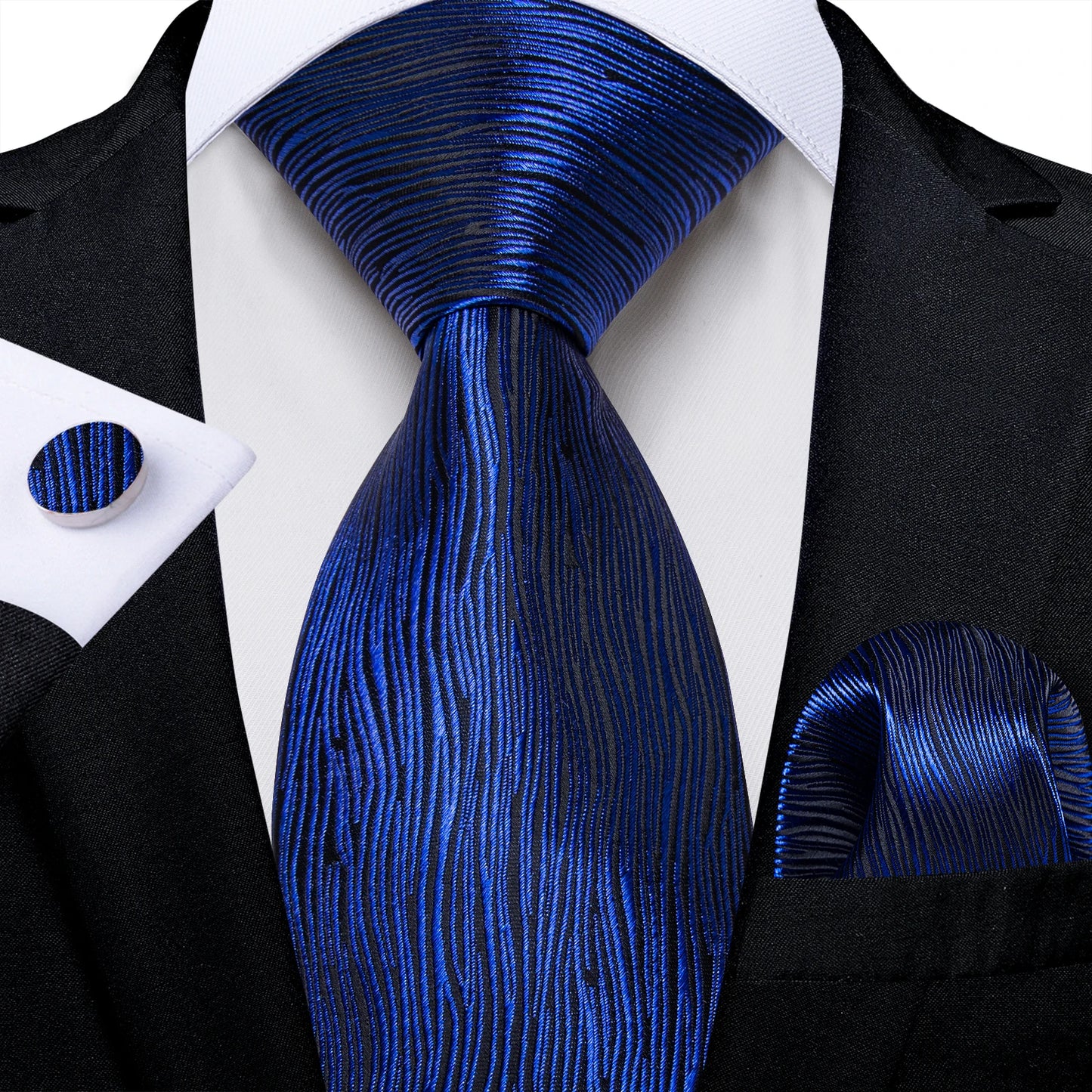 New Classic 100% Silk Men's Ties 8cm Blue Plaid Dot Striped Business Necktie Handkerchief Wedding Party Tie Set