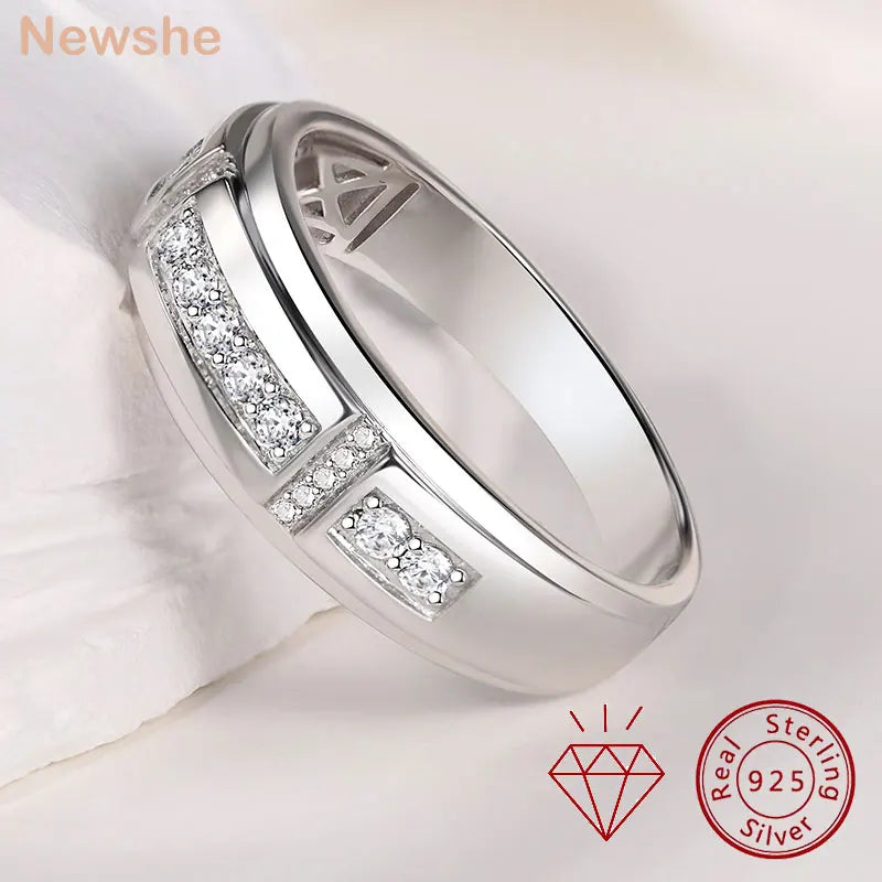 Men Wedding Band 925 Sterling Silver Moissanite Half Eternity Round Engagement Ring
