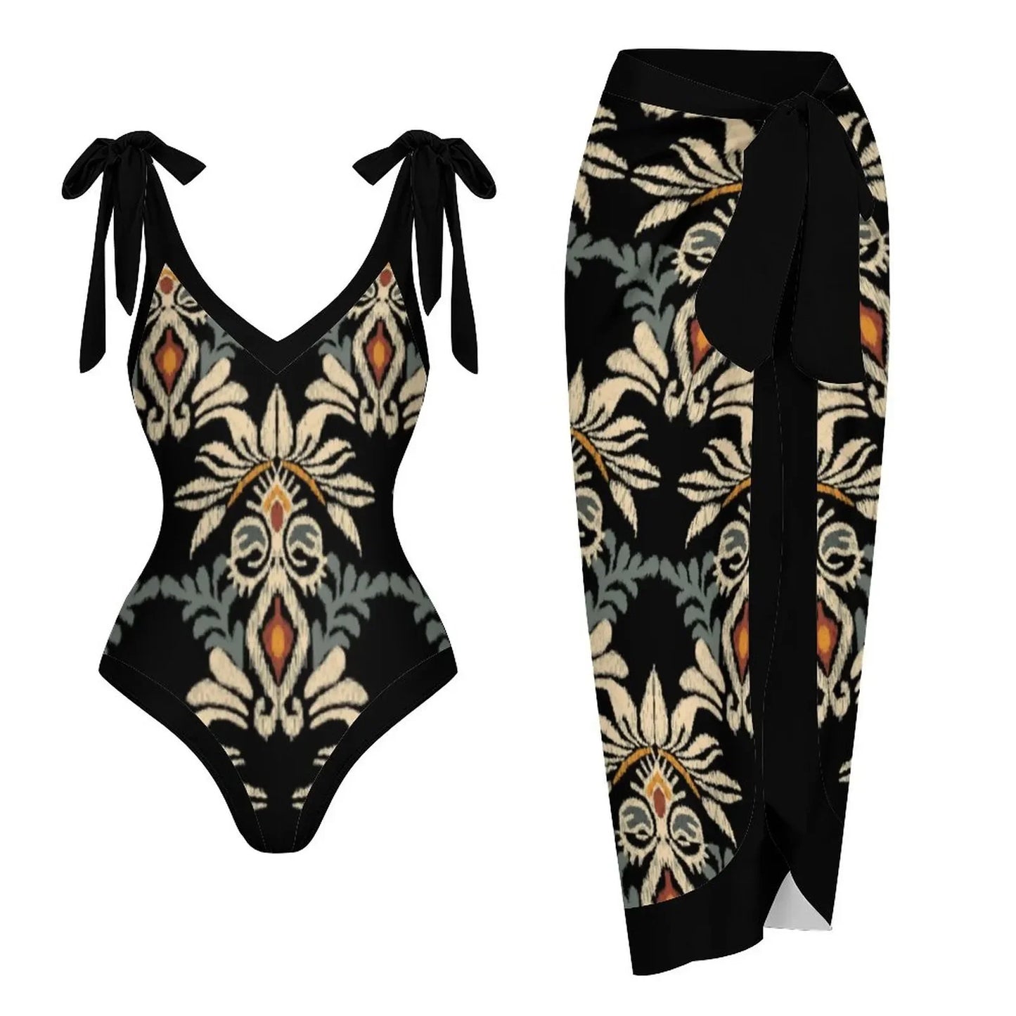 2-Piece Women Brazilian Floral Printed Ruffle Bikinis Strappy Bandage Swimwear