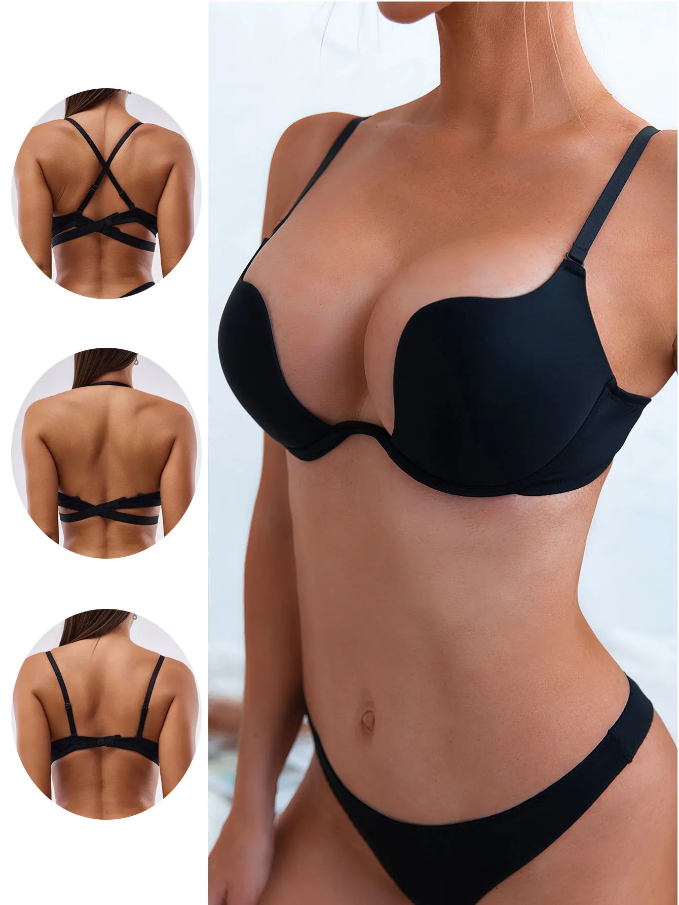 Sexy push-up bra U-shaped multi-wear bralette with invisible backless underwear underwire padded Lingerie