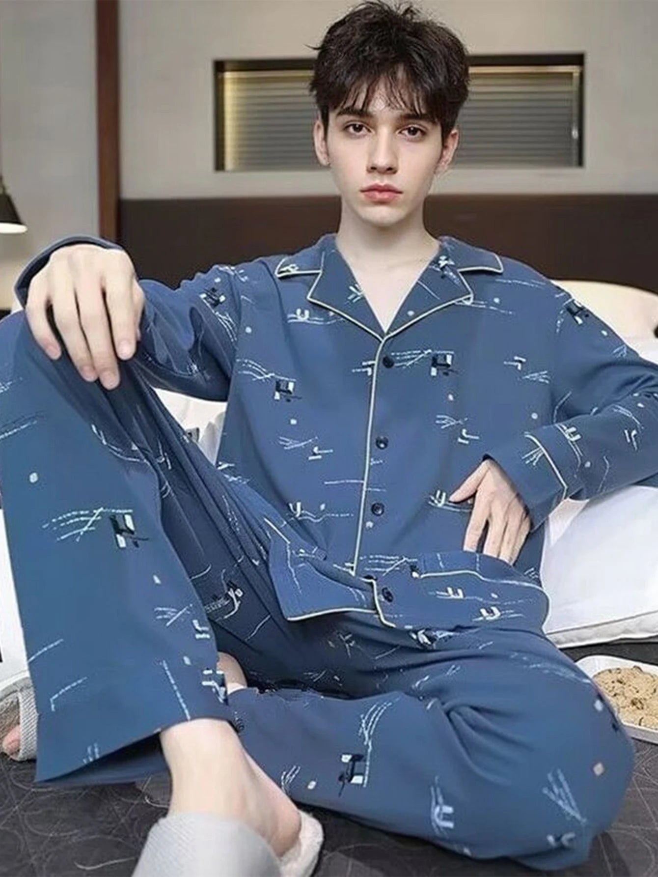 Casual Pajamas for Men, Autumn and Winter Long-Sleeved Set Loungewear