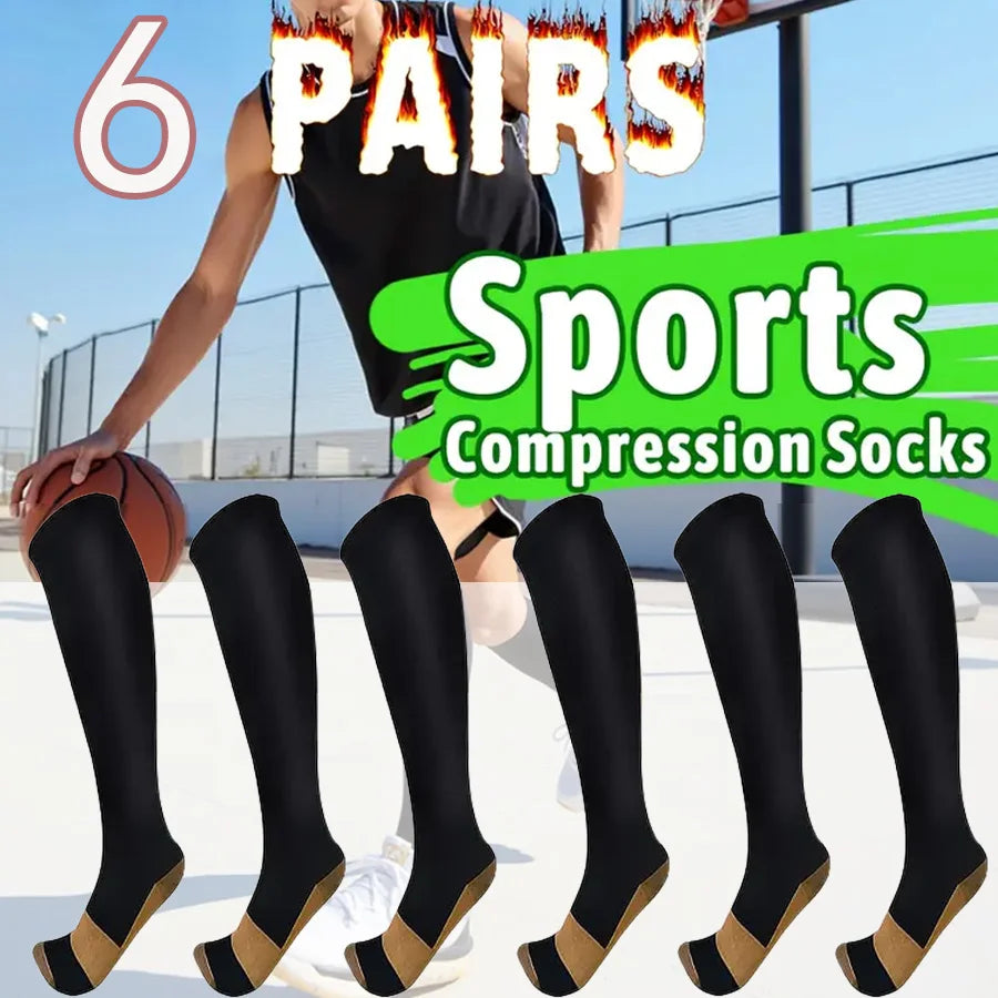 6 Pairs Copper Compression Socks,for Men and Women for Running, Cycling, Travel, and Soccer Socks