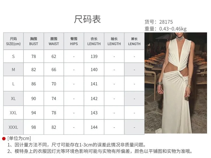 Summer Beach Sexy Maxi Dress Sexy Hollow Out Twist Knot High Split Sleeveless Deep V