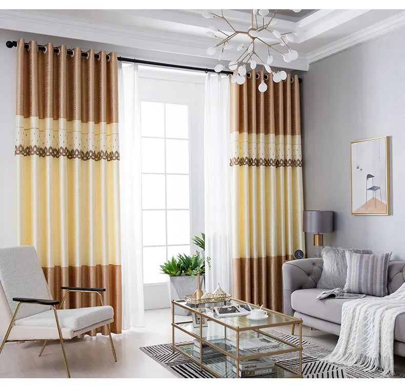 Dreamwood-Jacquard Polyester Curtain, Embroidered Double Craft Curtains, Striped Blackout, Bedroom, Living Room, New Luxury