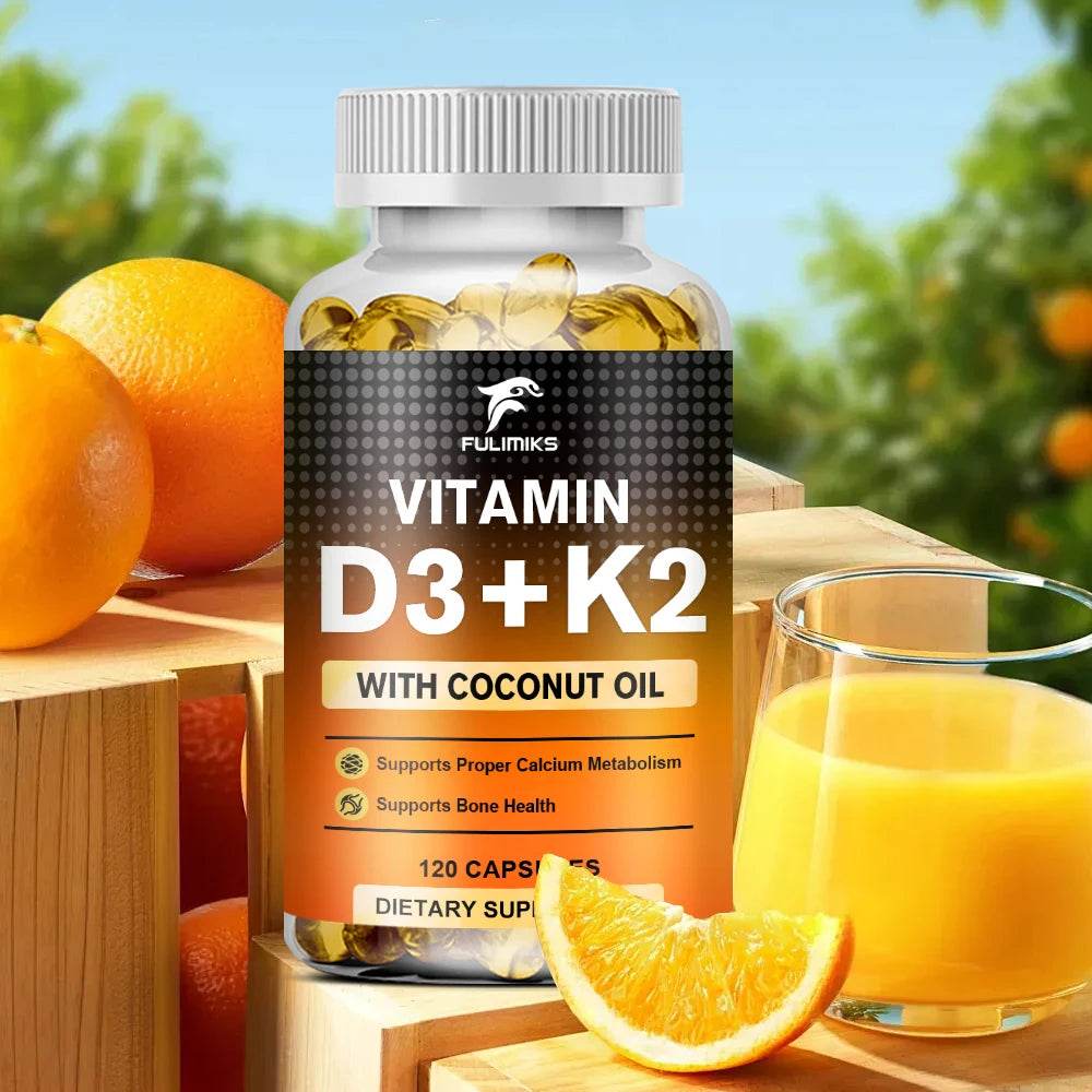 Vitamin D3+K2 Capsules, Heart Health, Bone and Joint Health Support, Suitable for Men and Women - D3 K2 Multivitamin Supplemen