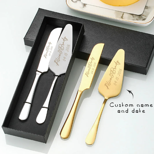 2pc custom engraved stainless steel cake knife set gift box, suitable for weddings, birthdays, all kinds of parties