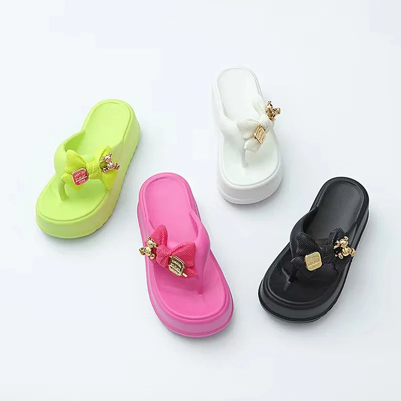 Women Bow Platform Flops Thick Sole Comfortable Sandals Slip-on