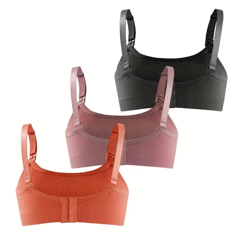 3 PCS Set Breathable Front Open Nursing Bra Maternity Underwear Pregnancy Bra Full Cup Wireless Comfortable Breastfeeding Bra