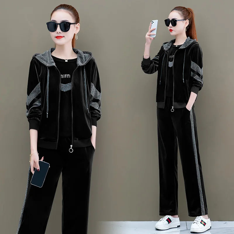 Women Velvet Sports Suit 2-3Piece Set