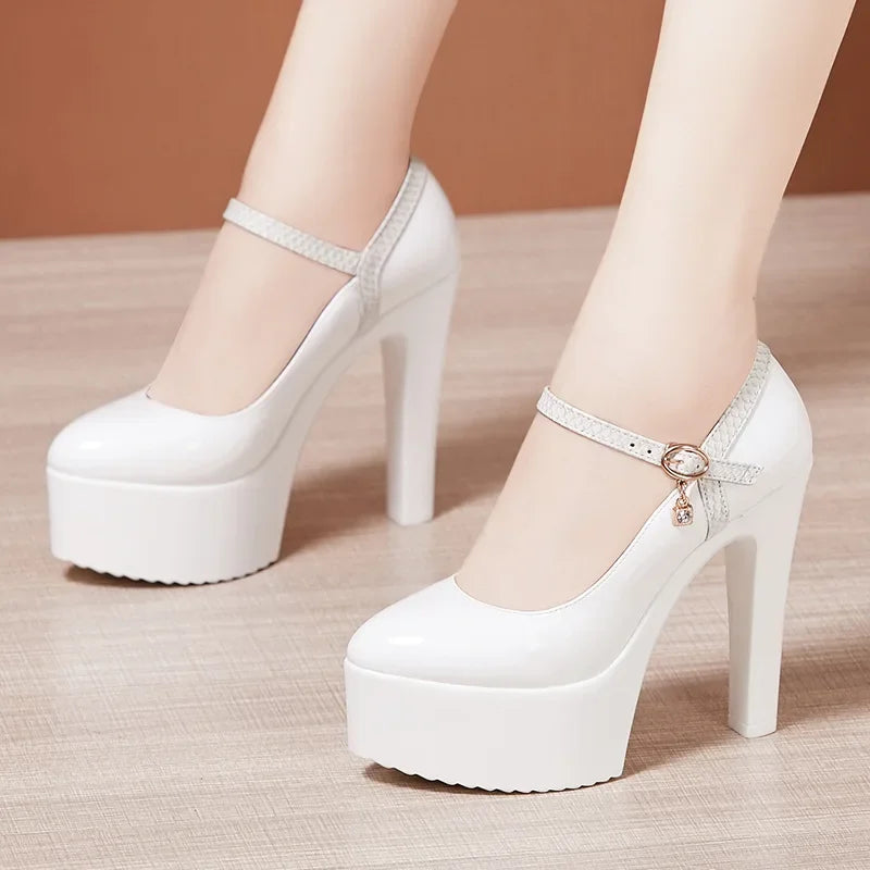 Patent Leather Shoes Women High Heels Mary Janes Platform Pumps
