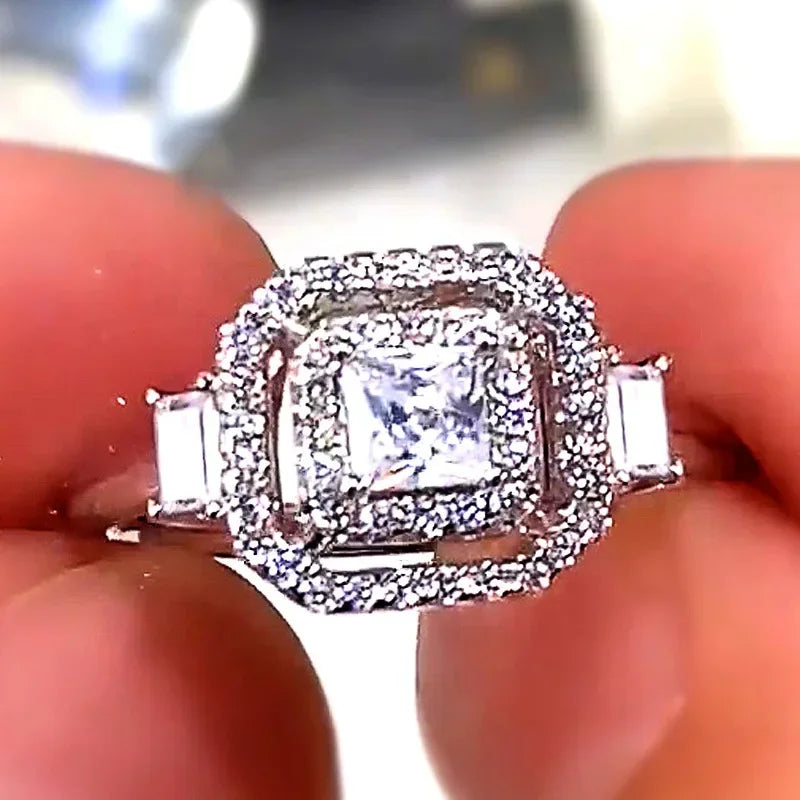 Women's Square Jewelry Ring Geometric Luxury Inlaid AAA Cubic Zirconia