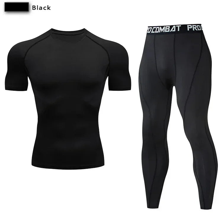 2pcs Men Compression Sportswear Suit Elastic Training Sports Yoga Sets Workout Jogging Fitness Clothing Tracksuit Pants Sporting