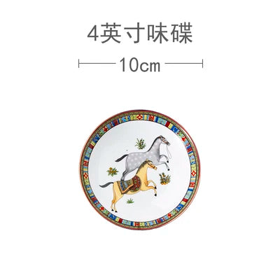 Mongolian Style Horse Plate Ceramic  Dinner Plates No Box No Logo