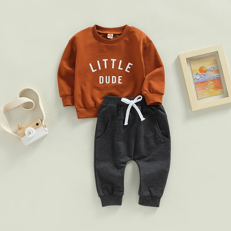Boys Print Sweatshirts & Elastic Drawstring Pants 2pcs Set