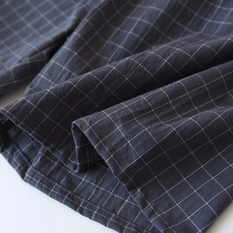 Men's Pajamas Summer Thin Short-sleeved Shorts Cotton Plaid