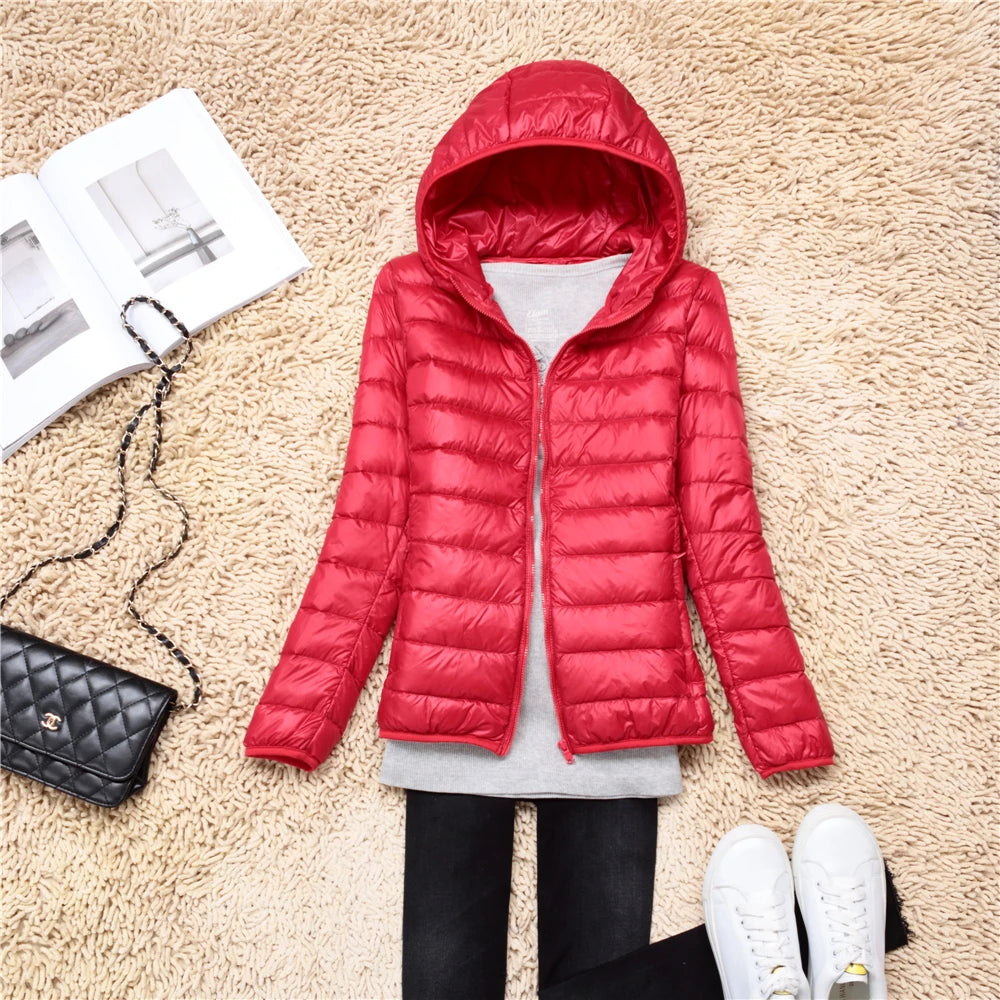 Women Ultra Lightweight Travel Packable Hooded Down Coats Plus Size 5XL 6XL 7XL