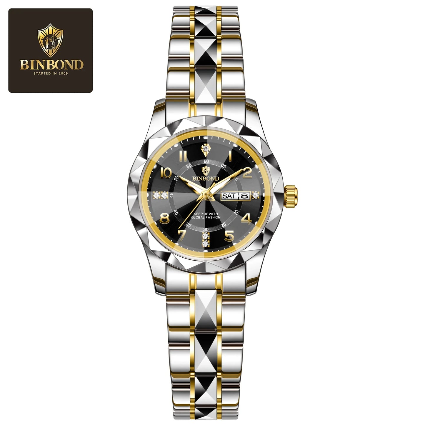 BINBOND Women Quartz Luxury Watch Waterproof with Week/ Date/ Clock