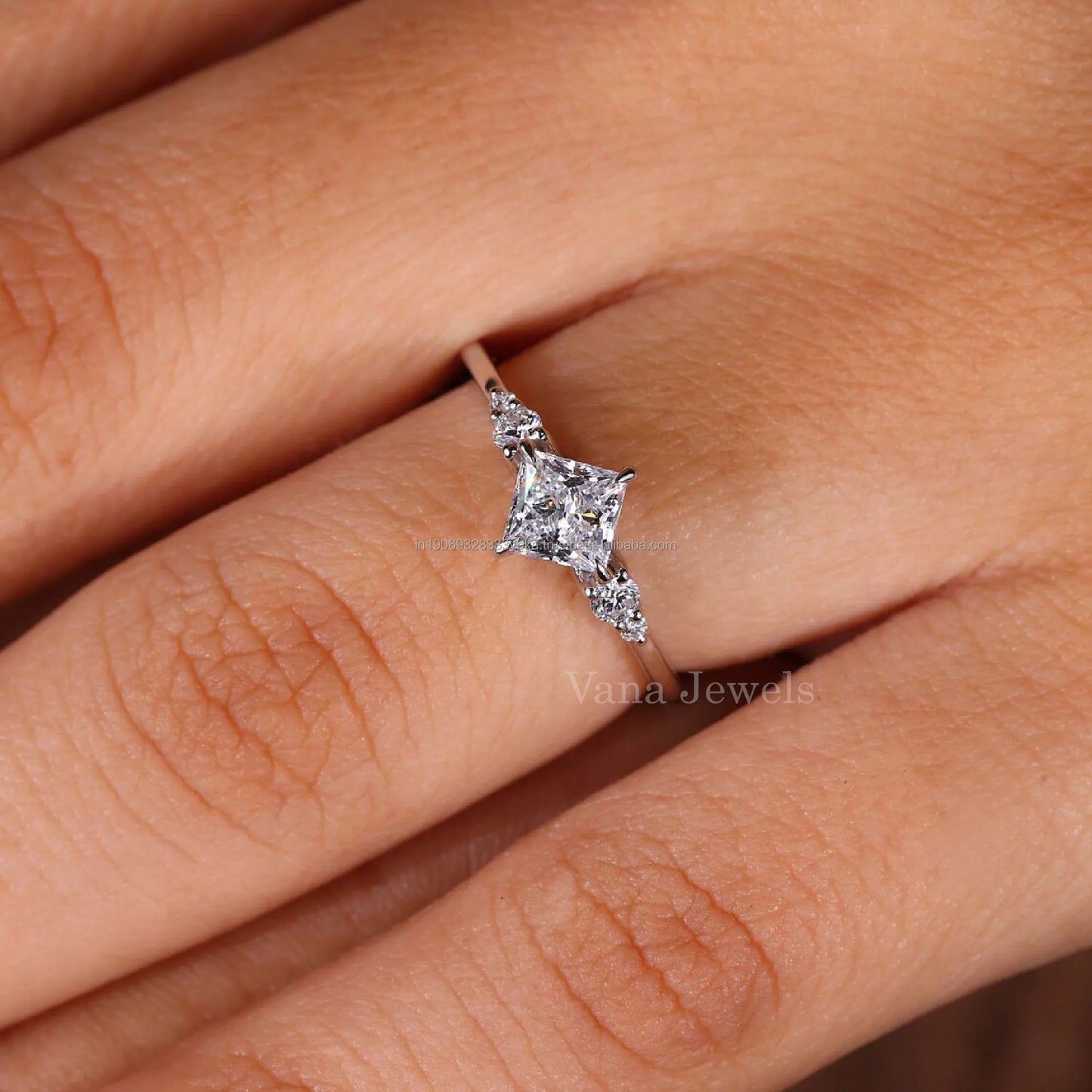 Eco-Friendly Princess Cut Lab Grown Diamond 14K Solid Gold Engagement Ring Proposal Gift Vana Jewels Trendy IGI Certification