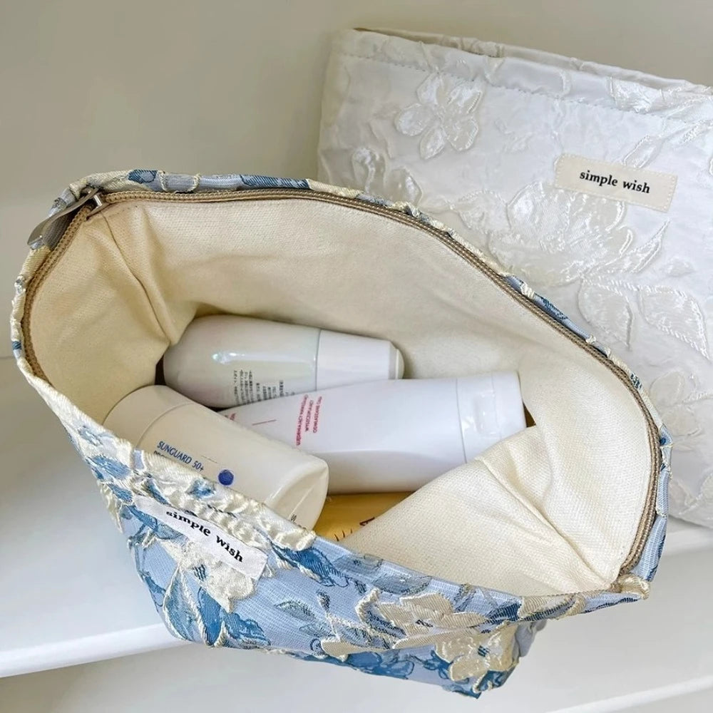 Fashion Floral Print Zipper Cosmetic Bag Travel Essentials Organizer Makeup Toiletry Pouch Portable Women's Makeup Bag