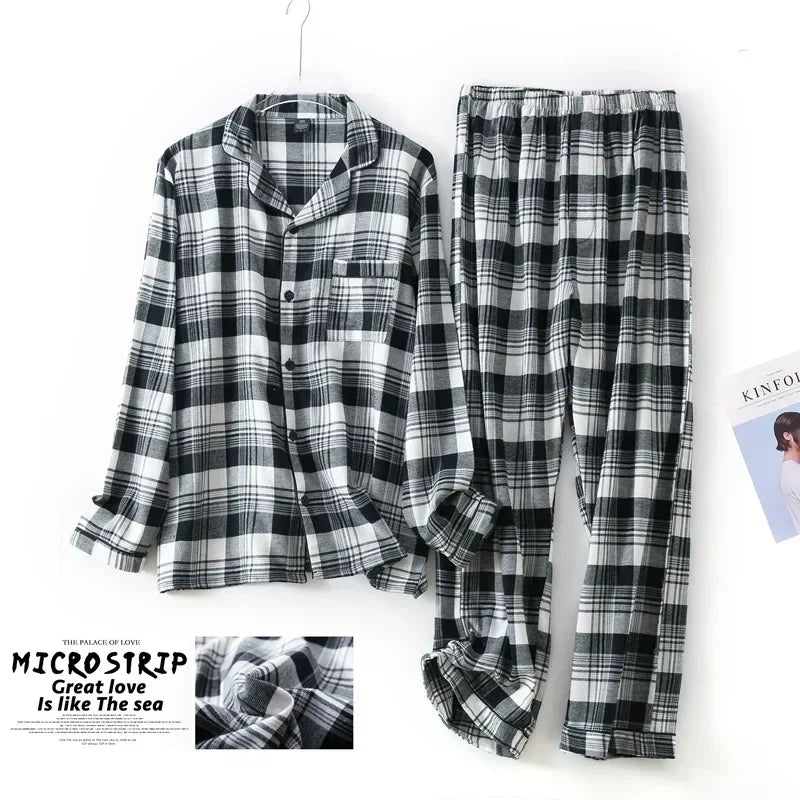 Plaid Design Multi Colors Warm Cotton Flannel Long-sleeved Trousers Pajamas Set for Men