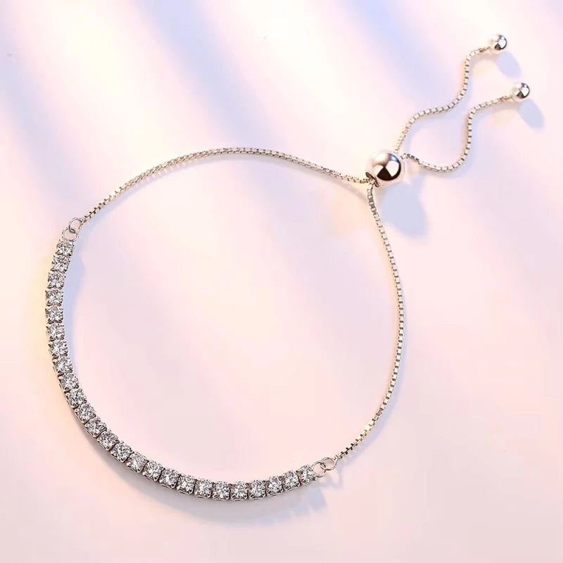 Fine 925 Sterling Silver Bracelet Elegant Zircon Tennis Crystal Chain for Women Engagement Wedding Glamour
