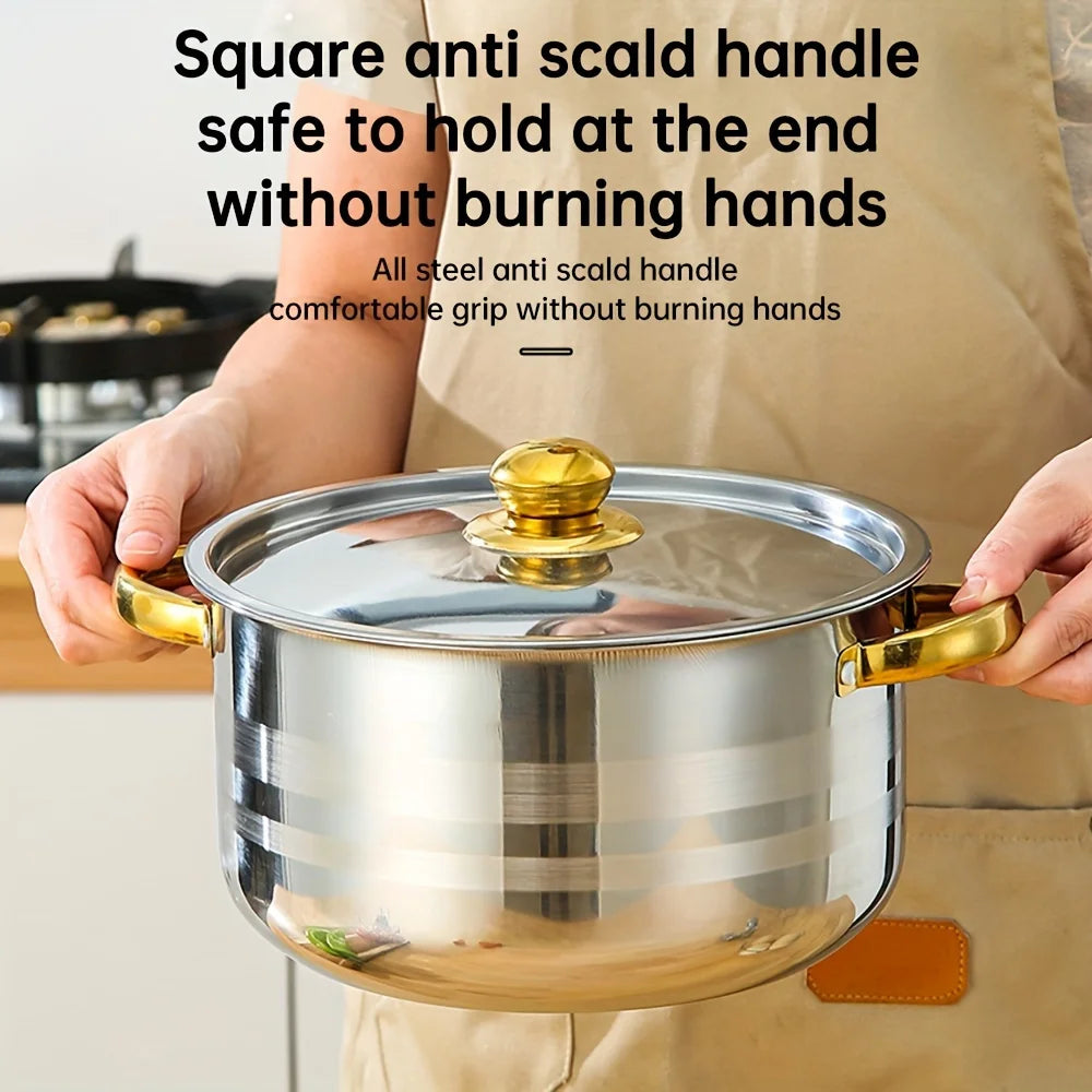 Stainless steel cooking pot with lid