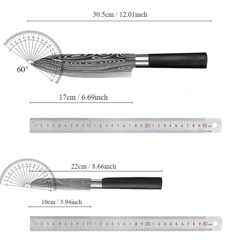 Damascus Kitchen Utility Set Knives Scissors Sharpening Rod Slicing Chef knife Stainless Steel