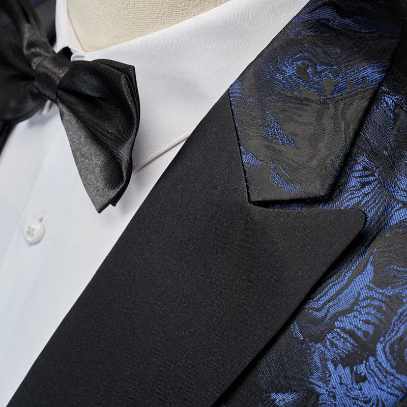 Men's Suit Set Three Pieces, Jacquard Fabric Jacket Pants & Vest