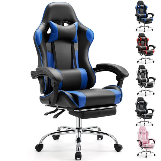 Ergonomic Racing Gaming Chair Adjustable Swivel PU Leather with Headrest and Lumbar Support