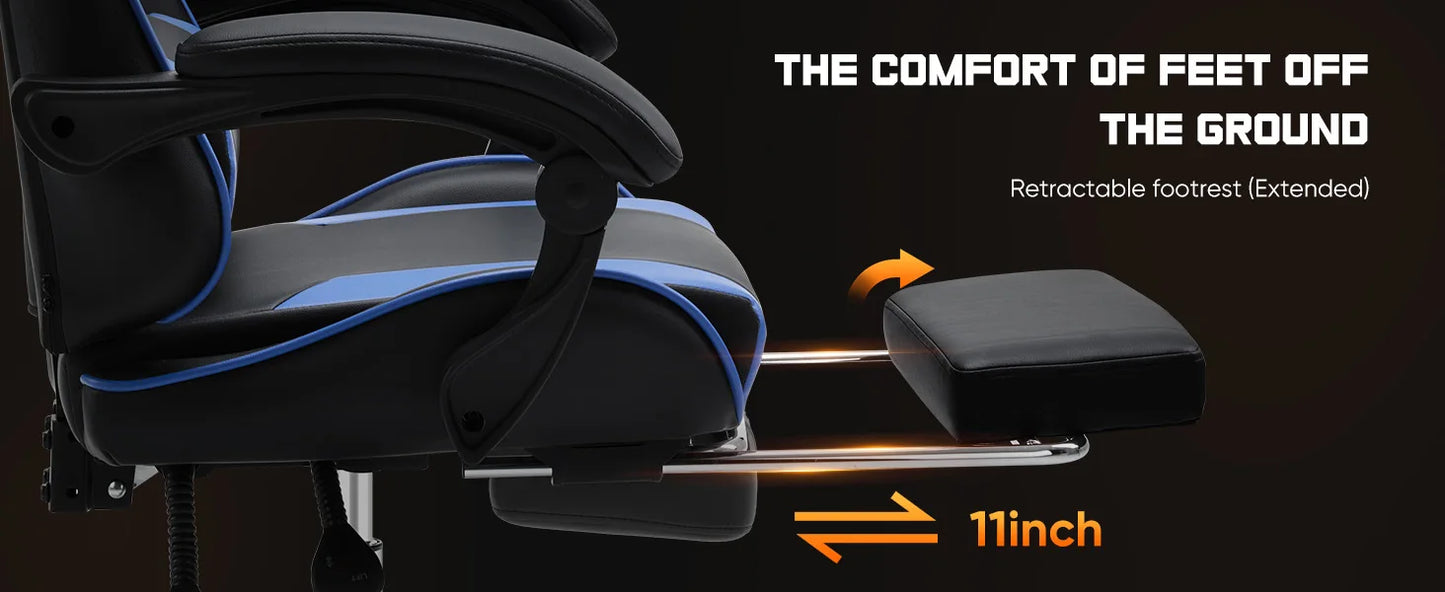 Ergonomic Racing Gaming Chair Adjustable Swivel PU Leather with Headrest and Lumbar Support