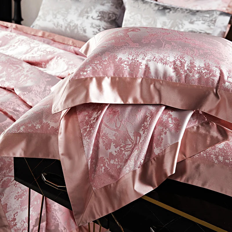 4/6Pcs Luxury Beige Gold Brocade Jacquard Egyptian Cotton Bedding Set Duvet Cover Flat/Fitted Bed Sheet Pillowcases