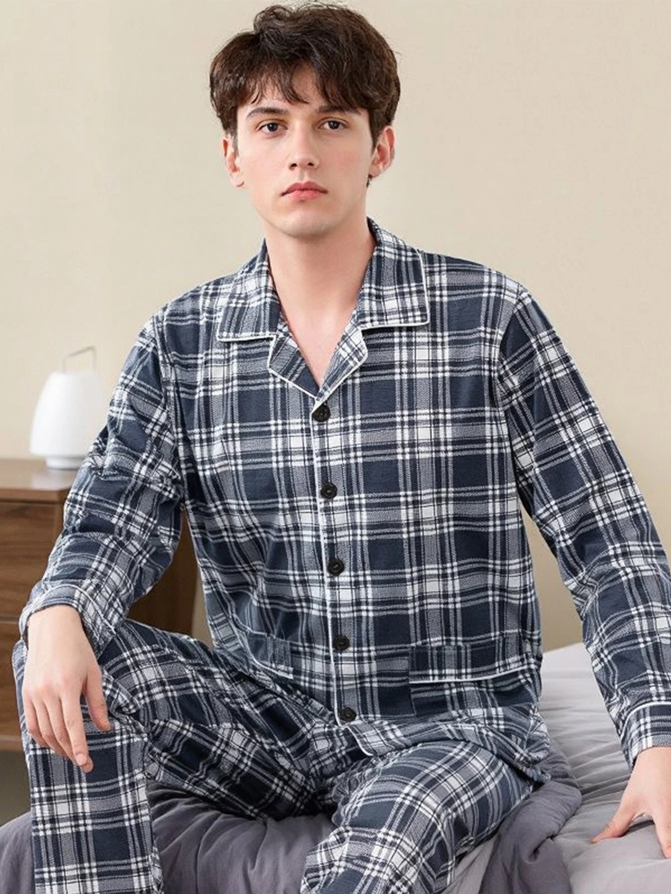 Casual Pajamas for Men, Autumn and Winter Long-Sleeved Set Loungewear