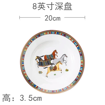 Mongolian Style Horse Plate Ceramic  Dinner Plates No Box No Logo