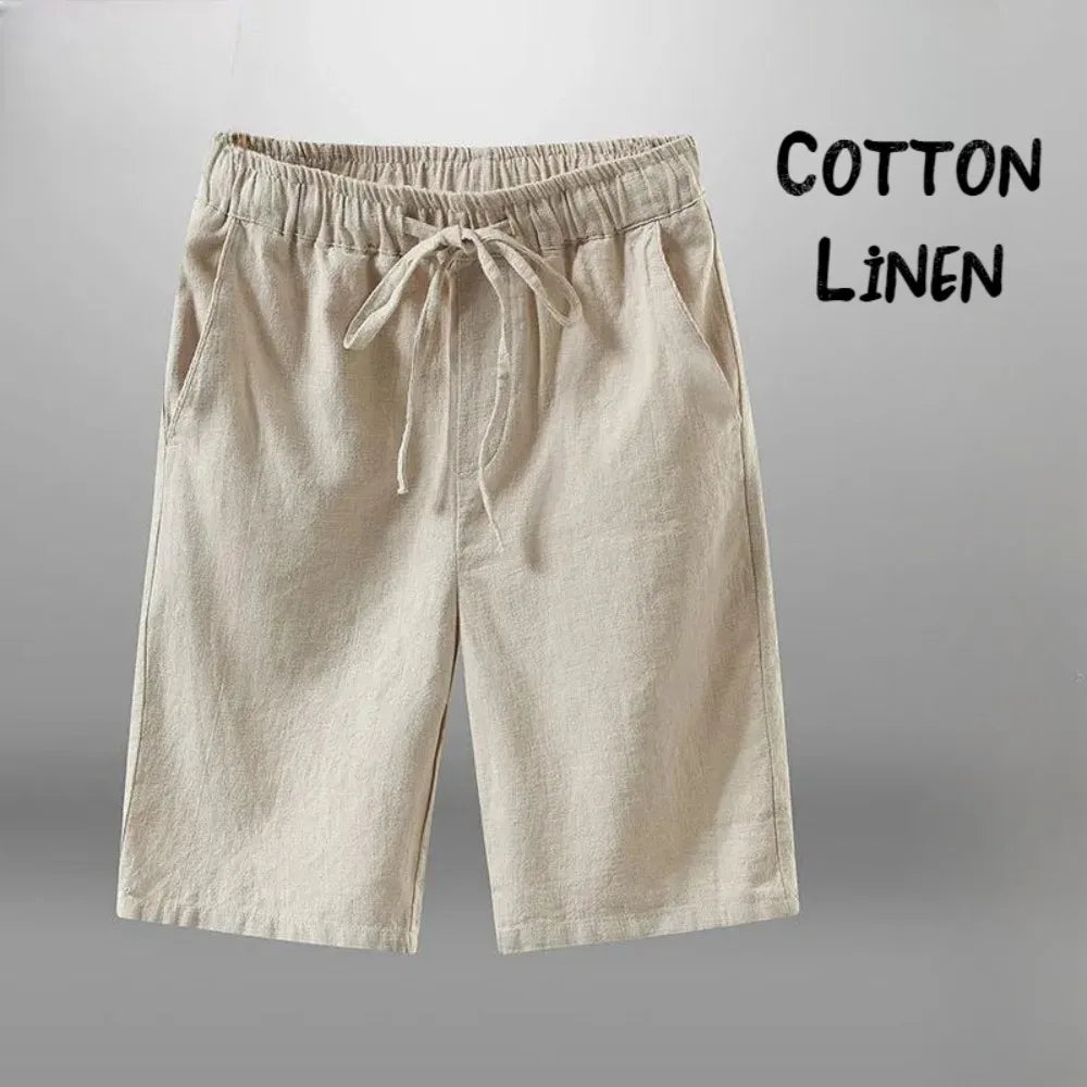 Men Cotton Linen Casual Breathable Beach Shorts