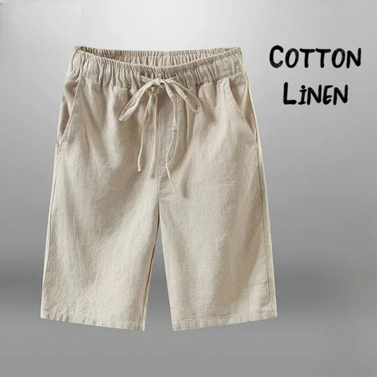 Men Cotton Linen Casual Breathable Beach Shorts