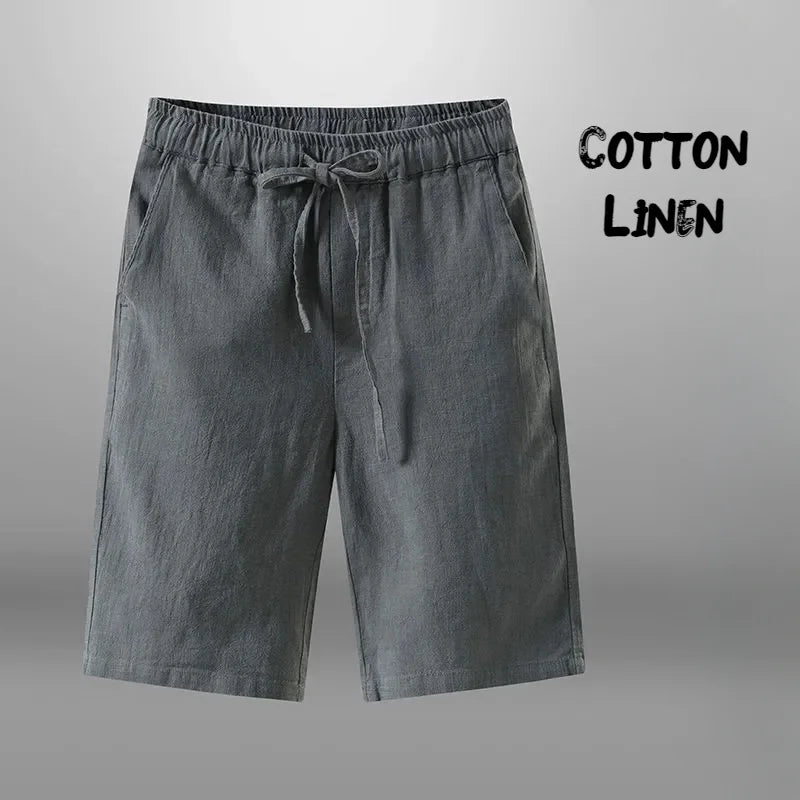 Men Cotton Linen Casual Breathable Beach Shorts