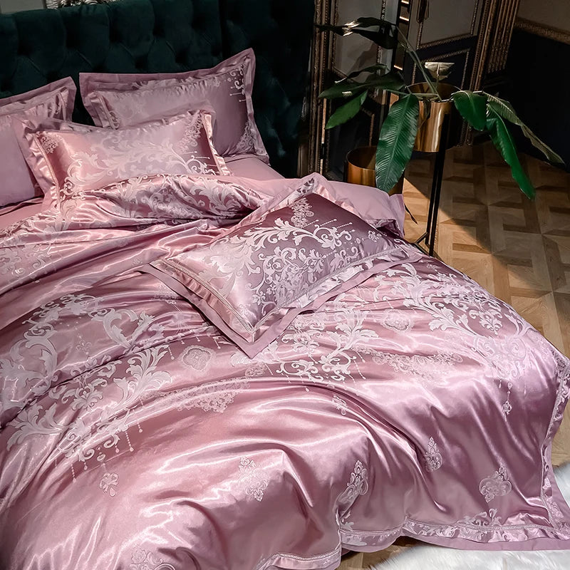 Soft Satin Jacquard Cotton Bedding Set, Luxury Duvet Cover, Blue, Gold, Gray, Queen, King Bed Sheet, Pillowcases, Home Textiles