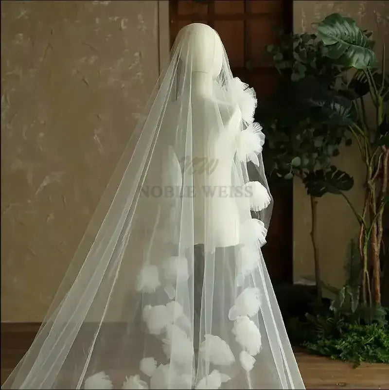 Bridal Flower Wedding Veil Long 3D Flower Hair Accessories Customized