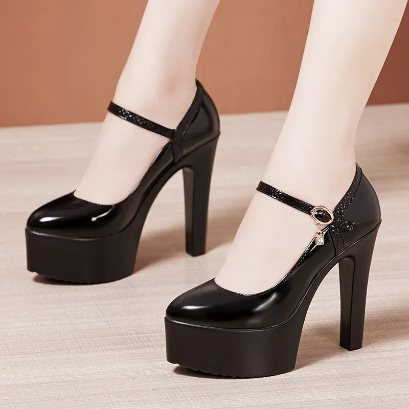 Patent Leather Shoes Women High Heels Mary Janes Platform Pumps
