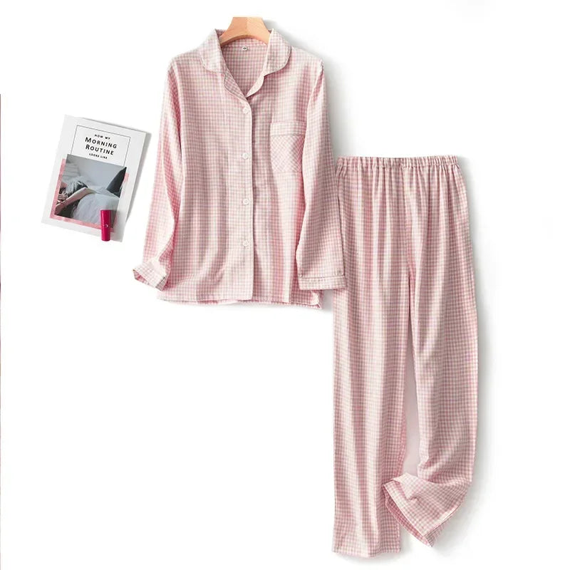 Autumn and Winter Multi Colors Cotton Brushed Solid and Plaid Design Warm Thick Trousers Pajamas Set Couples Home Clothes