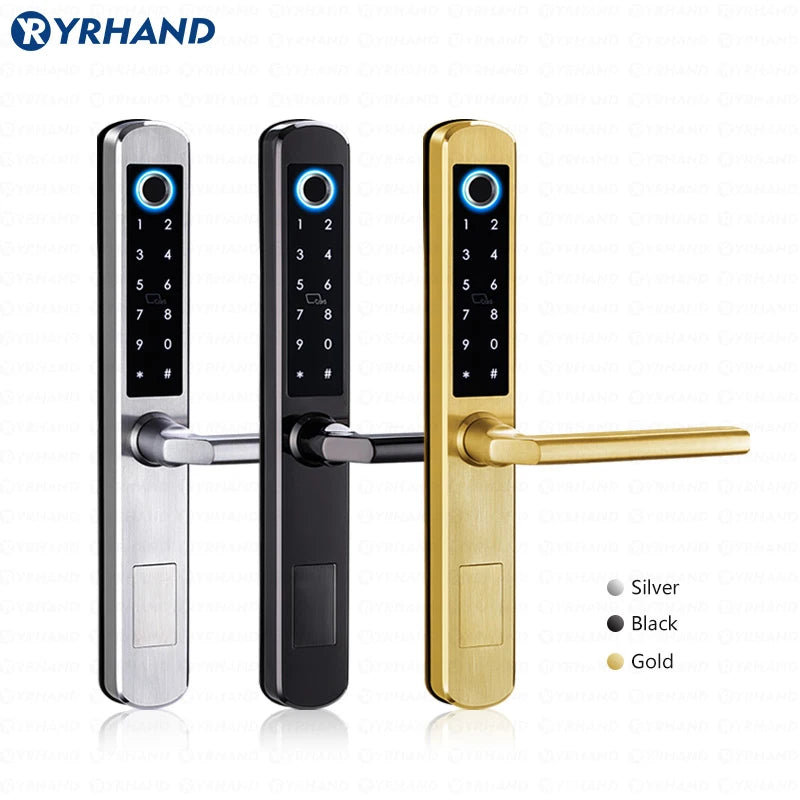 IP66 Gold Stainless steel Sliding Glass Smart Lock Ttlock App with Google home Aleax Fingerprint Electronic Digital Lock