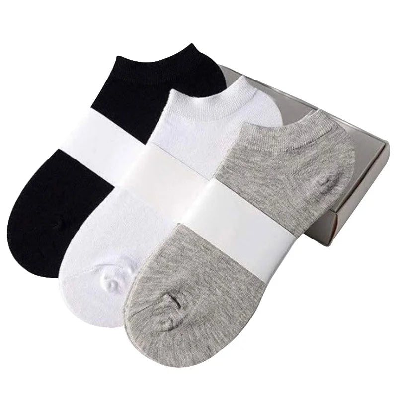 10/5pcs Pairs Low Cut Ankle Breathable Men/Women Socks Solid Color Black White Grey