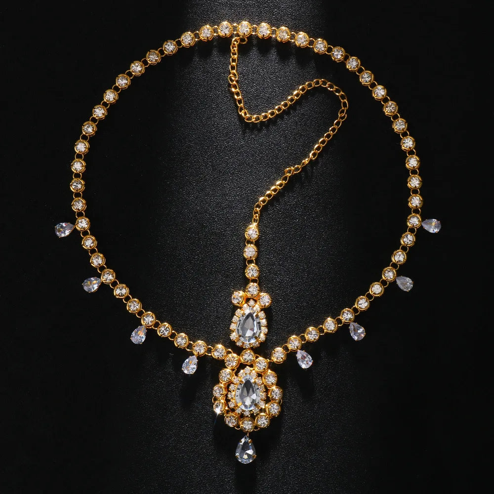 Vintage Rhinestone Head Chain Forehead Headband Indian African Bohemian Hair Accessories Crystal Fringe Tiara Headdress