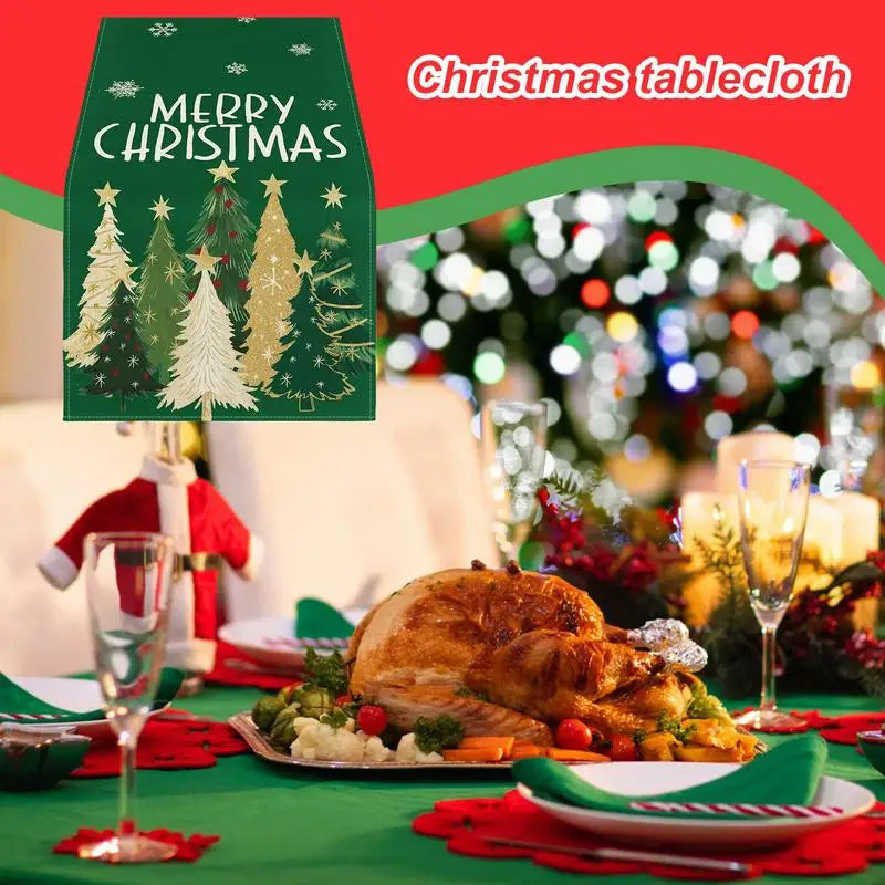 Christmas Table Cover Runner Holiday Tablecloth Linen Rectangular Farmhouse