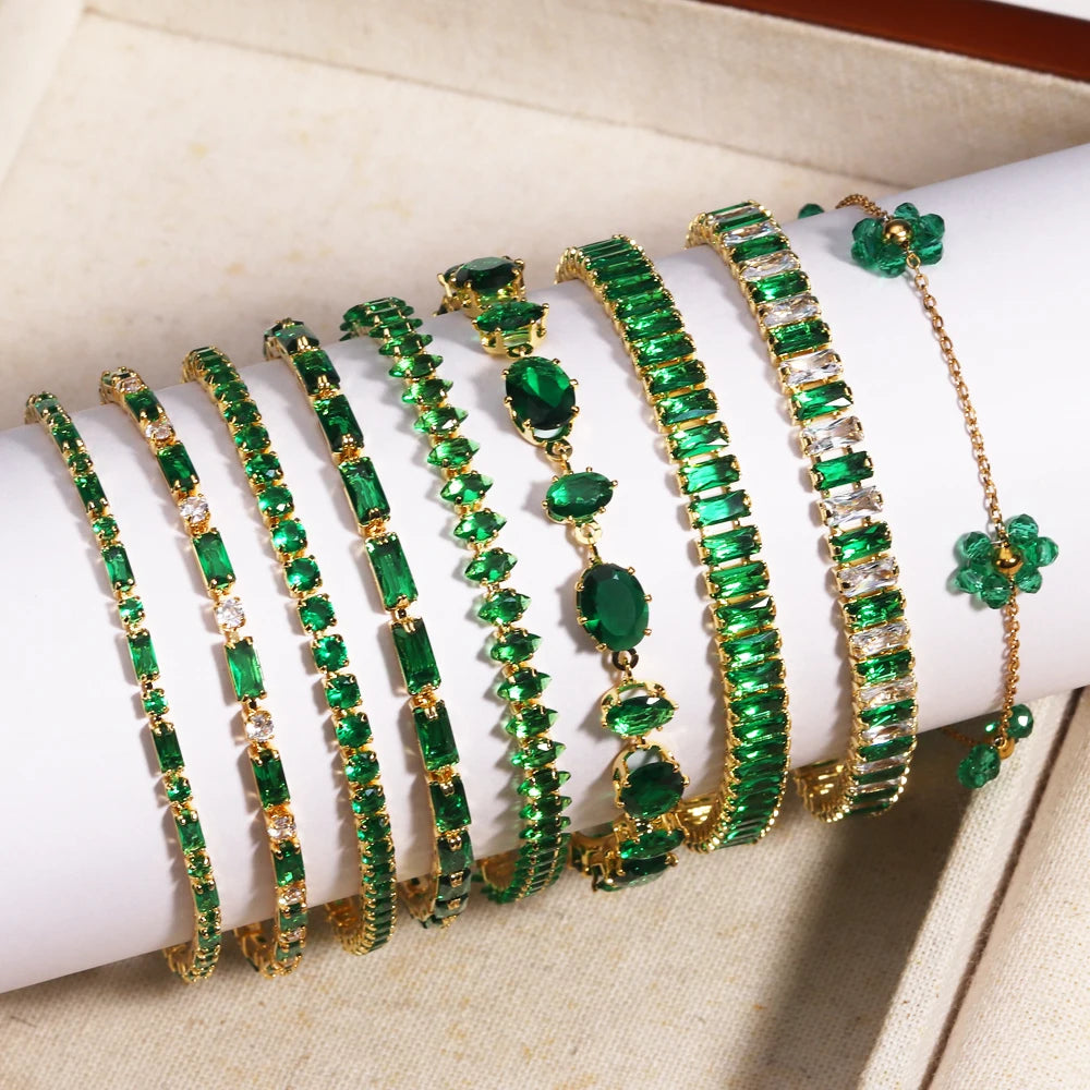 Mix Style Green Micro-inlaid Zircon Tennis Bracelet for Women 2025 New Men Bracelet Homme Jewelry Accessories Wholesale