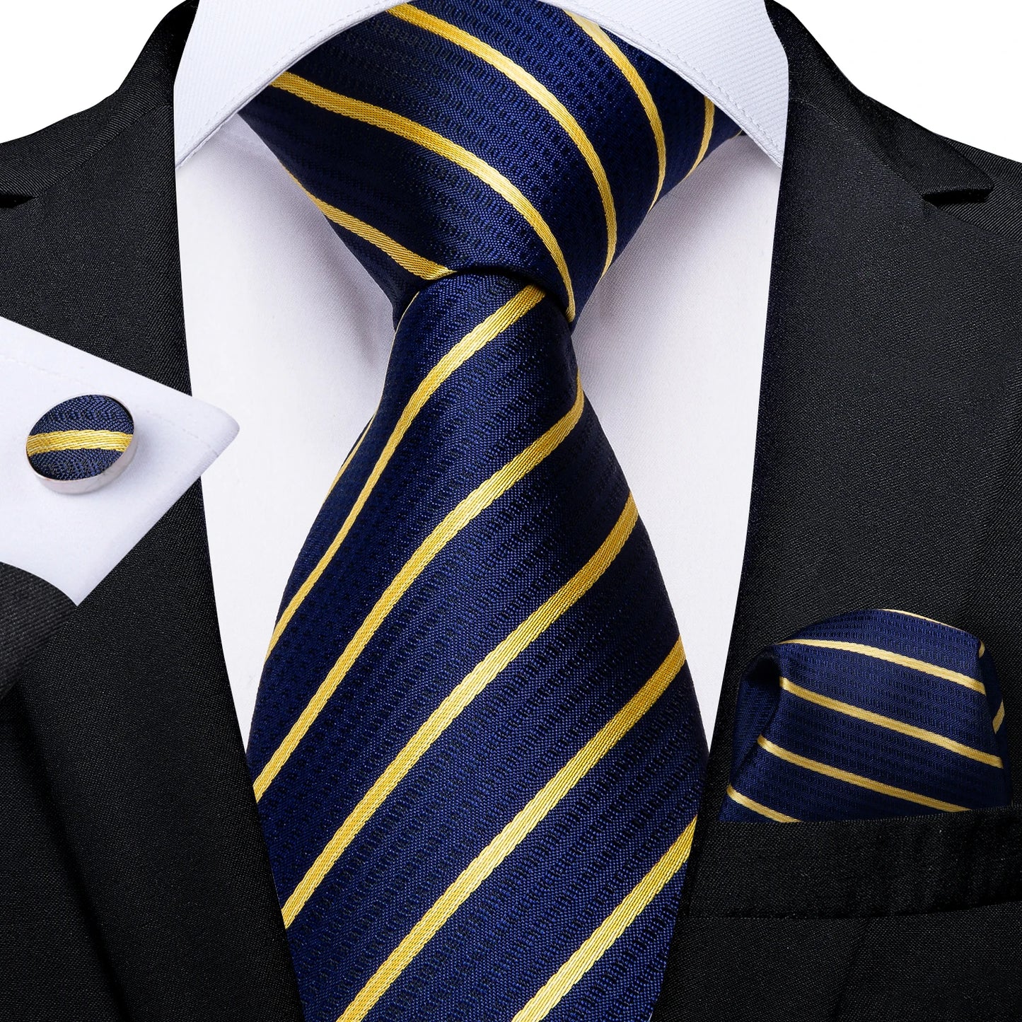 New Classic 100% Silk Men's Ties 8cm Blue Plaid Dot Striped Business Necktie Handkerchief Wedding Party Tie Set